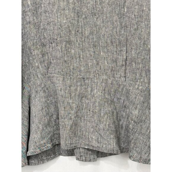 Flax Heathered Black Linen Button Down Blouse Jacket Pockets Lagenlook Size L - Picture 6 of 9